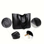 Women PU Leather Large Capacity Shoulder Bag Crossbody Hand Tote  Fashion Vintage Versatile Leather Bag Square Shape Handbag