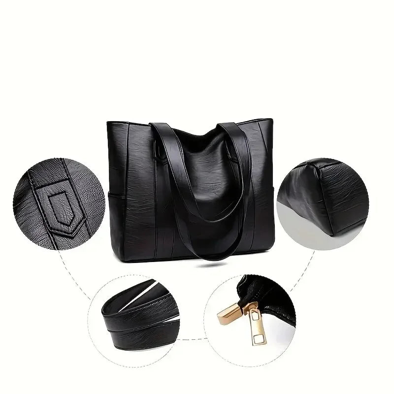 Women PU Leather Large Capacity Shoulder Bag Crossbody Hand Tote  Fashion Vintage Versatile Leather Bag Square Shape Handbag