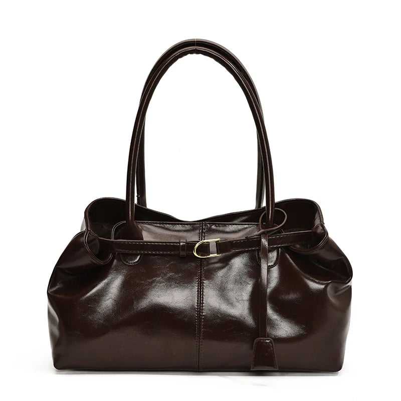 Oil PU Leather Hobo Handbag Slouchy Shoulder Bag Retro Top-Handle Bag Large Work Bags for Women Gilrls Tote Work Shopping Travel