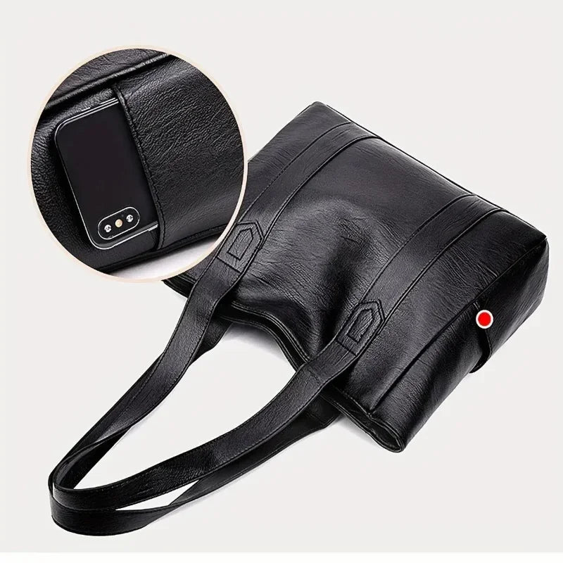 Women PU Leather Large Capacity Shoulder Bag Crossbody Hand Tote  Fashion Vintage Versatile Leather Bag Square Shape Handbag