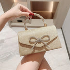 Fashion Rhinestone Bowknot Evening Bag Glitter Gold Silver Bow Chain Bag Clutch Bag for Women Female