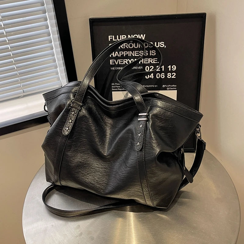 MOODS Large Sized Tote Bags For Women Soft PU Leather Pure Color Large Capacity Shopper Shoulder Crossbody Bag Quality Handbags