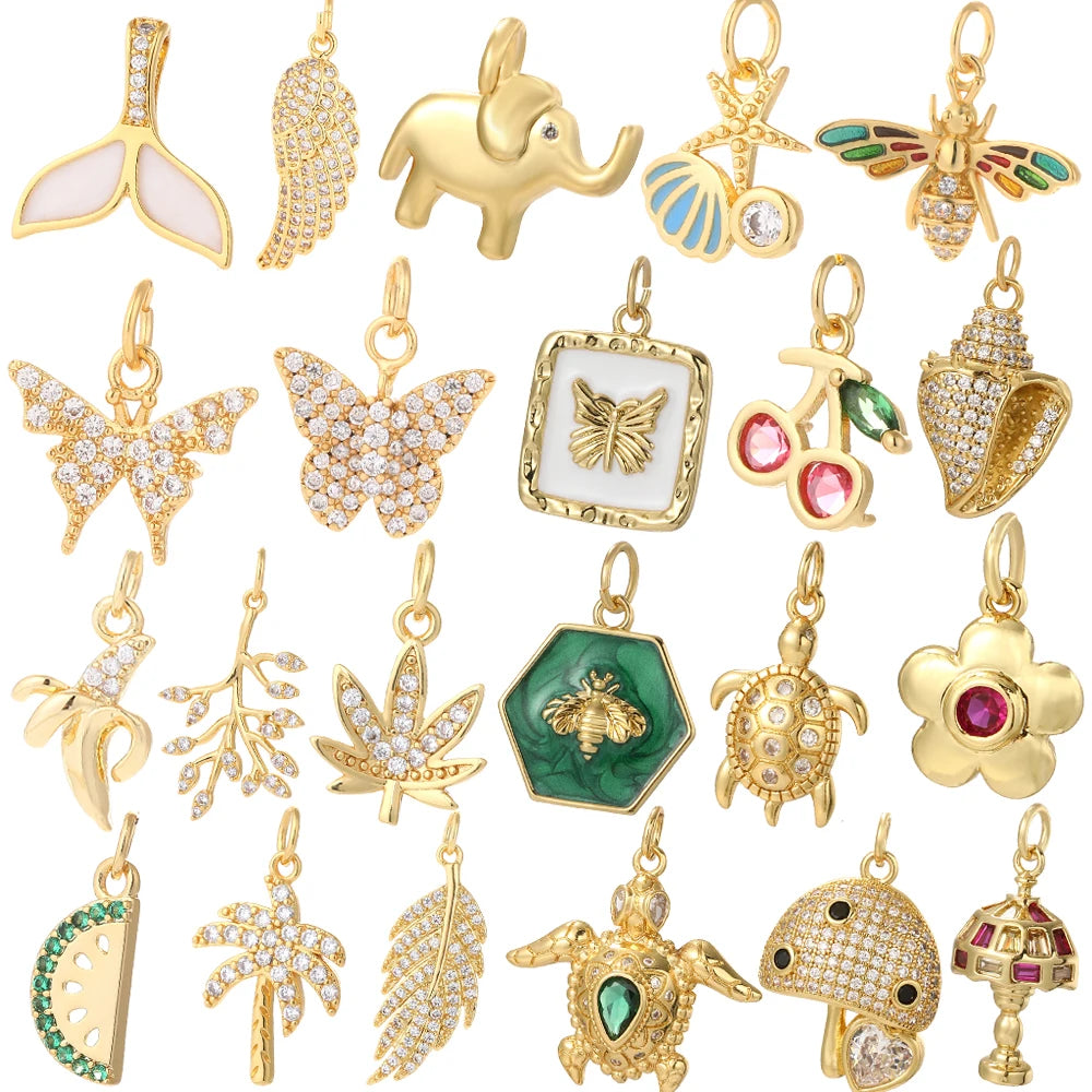 Cute Flower Butterfly Charms for Jewelry Making Supplies Animals Plants Gold Color Diy Earrings Necklace Bracelet High Quality