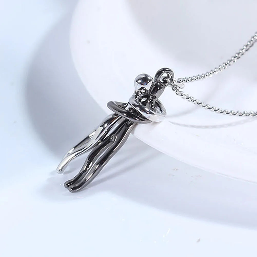 Hug Couples Pendant Necklace for Him and Her, The Tale of Two Lovers Jewelry, Affectionate Hug Necklaces Couple for Women Men