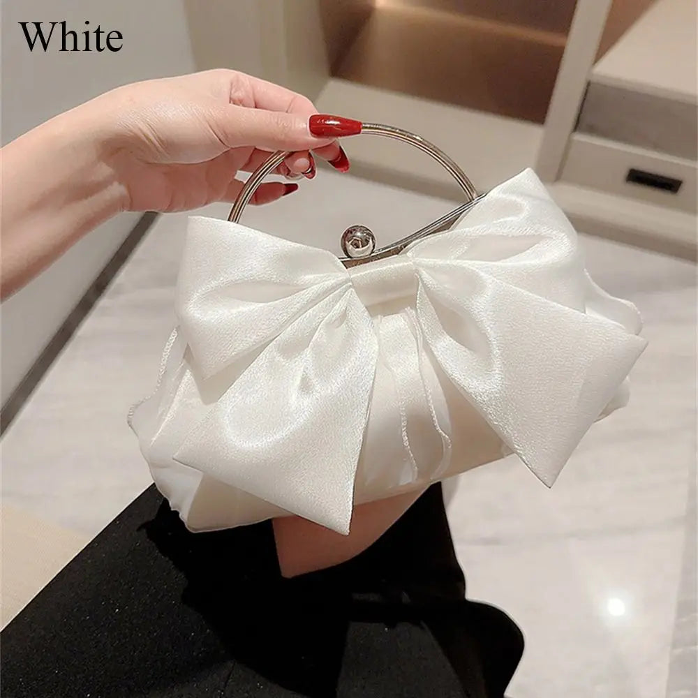 Fashion Rhinestone Bowknot Evening Bag Glitter Gold Silver Bow Chain Bag Clutch Bag for Women Female