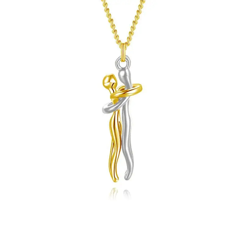 Hug Couples Pendant Necklace for Him and Her, The Tale of Two Lovers Jewelry, Affectionate Hug Necklaces Couple for Women Men