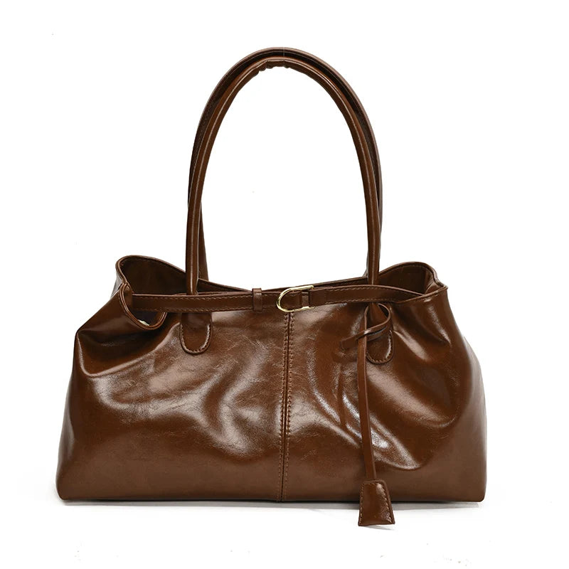 Oil PU Leather Hobo Handbag Slouchy Shoulder Bag Retro Top-Handle Bag Large Work Bags for Women Gilrls Tote Work Shopping Travel