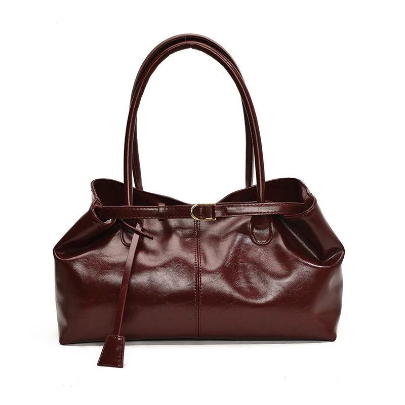 Oil PU Leather Hobo Handbag Slouchy Shoulder Bag Retro Top-Handle Bag Large Work Bags for Women Gilrls Tote Work Shopping Travel