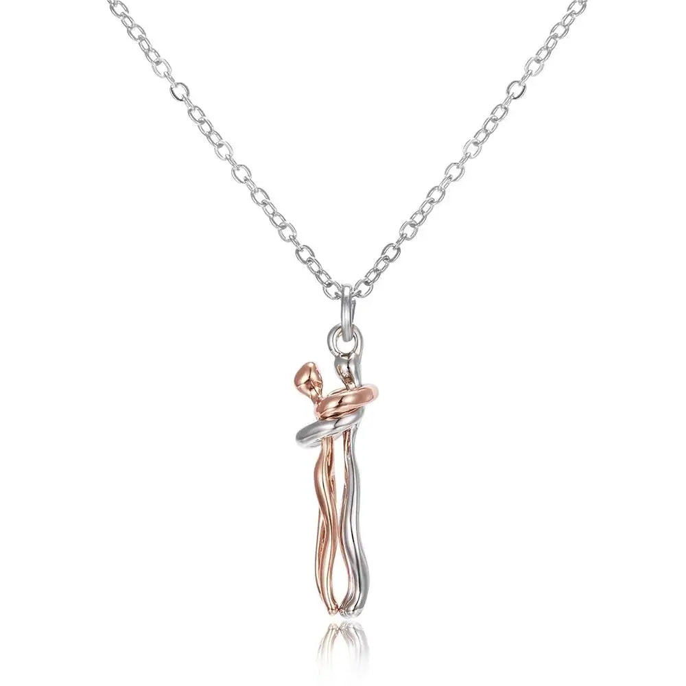 Hug Couples Pendant Necklace for Him and Her, The Tale of Two Lovers Jewelry, Affectionate Hug Necklaces Couple for Women Men