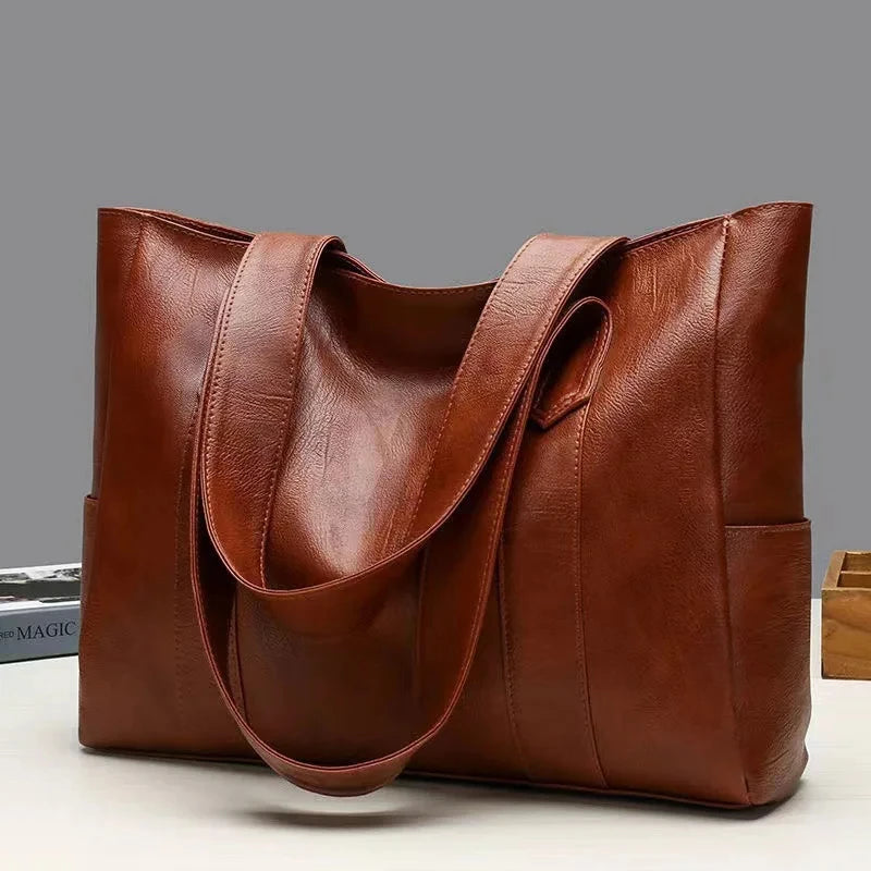 Women PU Leather Large Capacity Shoulder Bag Crossbody Hand Tote  Fashion Vintage Versatile Leather Bag Square Shape Handbag