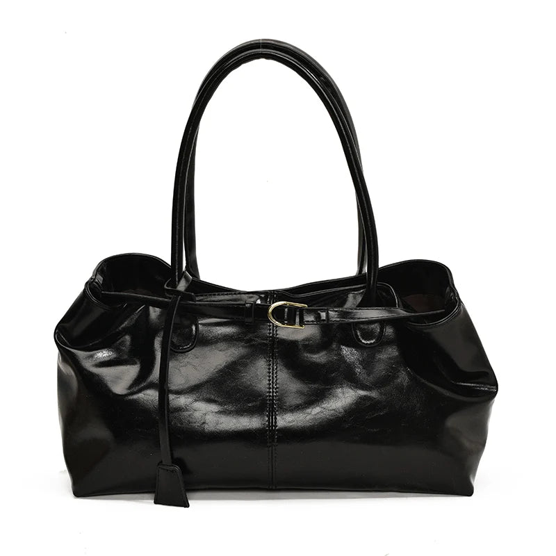 Oil PU Leather Hobo Handbag Slouchy Shoulder Bag Retro Top-Handle Bag Large Work Bags for Women Gilrls Tote Work Shopping Travel