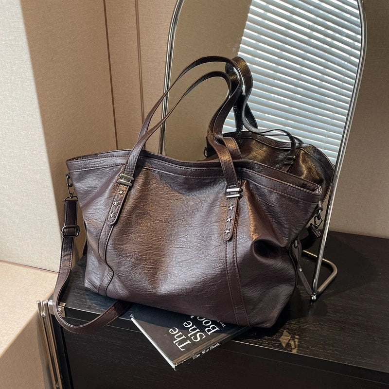 MOODS Large Sized Tote Bags For Women Soft PU Leather Pure Color Large Capacity Shopper Shoulder Crossbody Bag Quality Handbags